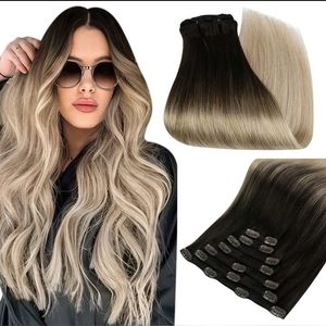 14" 100% Human Hair Clip In Extensions 7pcs 120g Ombre #2/18/60
